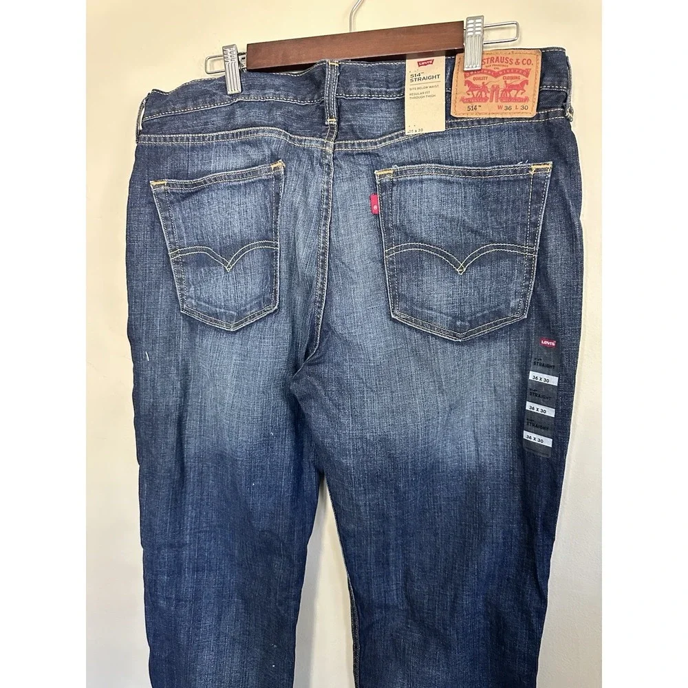 NWT Levis 514 36x30 Straight Fit Jeans Stretch Jeans Color Medium Dark Wash Blue